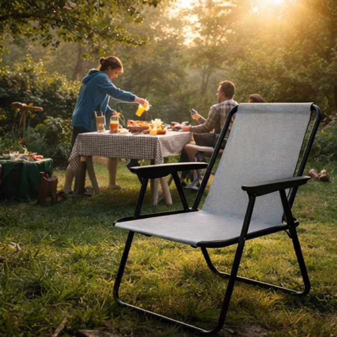 Krzesło turystyczne składane Camping szare – lekkie krzesło na camping, balkon i ogród